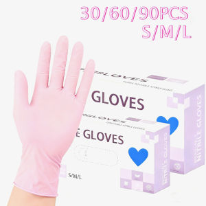 30/60/90PCS Light Pink Nitrile Gloves Disposable Gloves Kitchen Laundry Dishwashing Cooking Dirt Isolation HairdressingTools