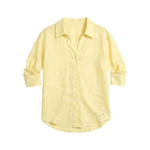 Minimalist Light Yellow Linen Womens Shirt 7/8 Sleeve
