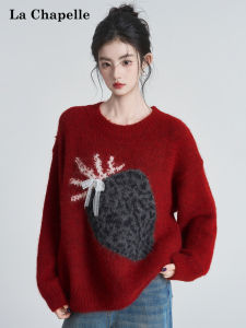 La Chapelle | Red Strawberry Round Neck Soft Sweater