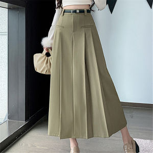 Seoulish 2024ชุดสูทลำลองอัดพลีทสำหรับผู้หญิง ชุดสูทยาวปานกลางเอวสูงลำลองชุดทำงานกระโปรงสุภาพสตรีสาวออฟฟิศ