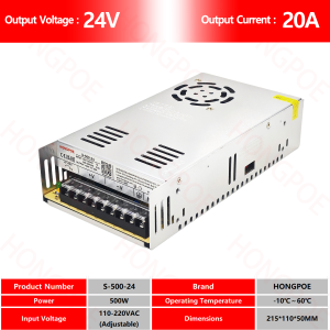 AC to DC Adjustable Power Supply S-500W Series 12V/24V/36V/48V DC 40A/20A/14A/10A Industrial Grade for LED Motor Battery CCTV