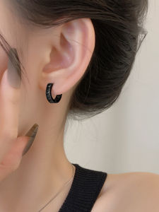 Zircon Black Earring Studs 925 Silver Needle Circle Earrings Fashionable New 2025 Trendy Hoops Earrings Womens Jewelry