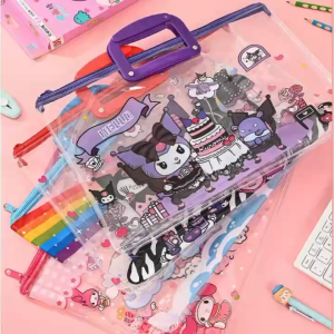 Cartoon Envelope With Handle Transparent long size envelope with zipper stationery bag Pencil case