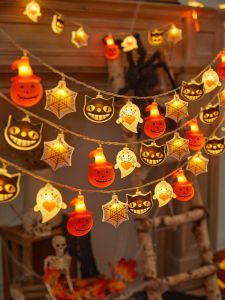 Halloween Decorations Ghost Pumpkin Lighting Chain Atmosphere Scene Layout Kindergarten Background Wall Photo Props