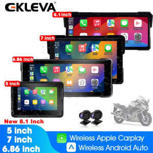 EKLEVA 5/7/6.86/8.1 inch Motorcycle DVR Navigation CarPlay Display Portable Motorcycle Wireless Android Auto Monitor Waterproof