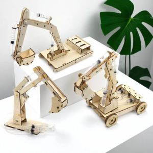 DIY wooden hydraulic excavator model childrens puzzle assembly toy wooden science experiment parent-child interaction