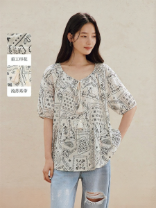 INMAN | Floral Print Shell Tassel Tie Loose Shirt