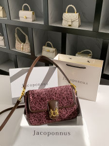 Jacoponnus Luxury Leather Purple Leopard Print Underarm Bag Womens Crossbody Envelope Style Fashion Trend Soft Cowhide Bag