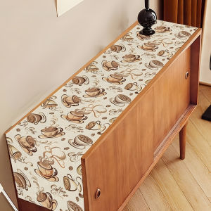 1-Piece Vintage Coffee Cup & Bean Print Table Runner Festive Dinner Atmosphere Tablecloth
