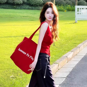 chaqi | Red Spaghetti Strap Waist Slim Sleeveless T-Shirt