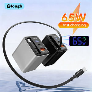 elough | 65W GaN USB Phone Charger With Retractable Type C Cable Super Fast Charge Charger Adapter For iPhone 17 Samsung Wall cargadores