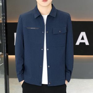 HENGYUANXIANG | Casual Loose Mens Jacket Spring Autumn New Style Thin Collarless Coat Youth Fashion Polyester Fiber Long Sleeve Standard Fit