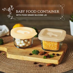 LOCAUPIN 3PCS Borosilicate Food Storage Dispenser Baby Essential Silicone Lid Glass Lunch Box Food Storage with Cover