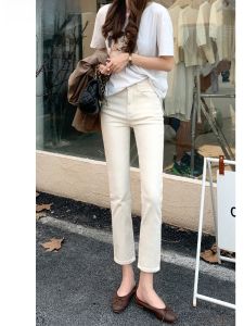 La Chapelle High Waist Straight Leg White Jeans Womens Slim Fit Fashionable Summer New Style Durable Denim Pants