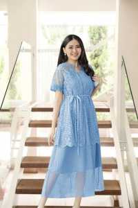 Dress Midi Wanita Casual Terbaru Brokat Tille Mutiara Terbaru Dress Gisel Cardi Set 2in1 Size L & XL Matt Tille Mutiara Mix Mocsrepe Good Quality