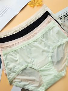 CaiTian ผู้หญิง Ultra-Thin ผ้าฝ้าย Milk ผ้าไหม กางเกงใน 3-Pack Mid-Waist Flat Angle ระบายอากาศได้ดี Pure ผ้าฝ้าย ชุดชั้นในเป้าใส่สบาย