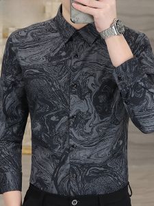 HENGYUANXIANG | Chic Long Sleeve Mens Shirt Personalized Trendy Spring Autumn Fashionable Urban Style Standard Fit Button Detail Non-Iron Treatment