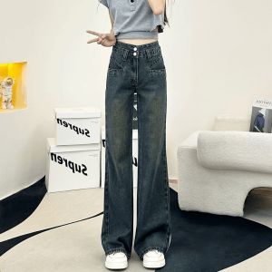 Fall 2024 High Waist Wide Leg Jeans Womens Fashionable Vintage Loose Fit Long Pants High Rise Design Casual Versatile Denim