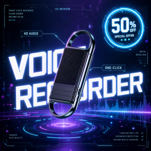 Smart Voice Recorder with HD Audio Noise Reduction Secure Files Long Battery Life Password Protection One-Click Operation 128KBPS High Quality 50% Off Special Offer