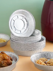 8 Inch 50 Pcs Air Fryer Baking Aluminum Foil Tin Tray Disposable Non-Stick Steamer Aluminum Foil Baking Tray Foil BBQ Baking Tray 空气炸锅锡纸盘 烧烤锡纸盘  煲饭盒
