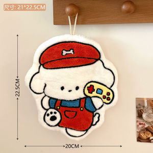 Thickened Coral Fleece Hand Towel Quick Dry Absorbent Kitchen Bathroom Small Towel Cute Little Dog Design Household Cleaning Tool