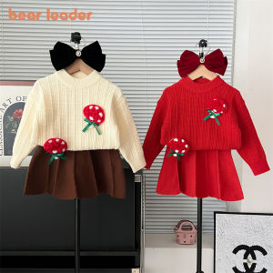 ชุดเสื้อผ้าเด็กทารกลายดอกอมยิ้มชุด2ชิ้นกระโปรงสีทึบและกระโปรงถักแขนยาวชุดวันคริสต์มาส2ชิ้นสำหรับเด็กผู้หญิง3D 2-6ปี