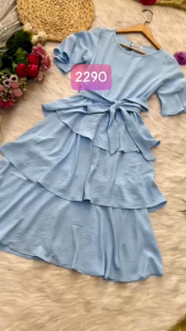 🎀MYDU SALE | MS 2290 Đầm Tay Lỡ – Ba Tầng Bèo Thắt Nơ Eo Thanh Lịch