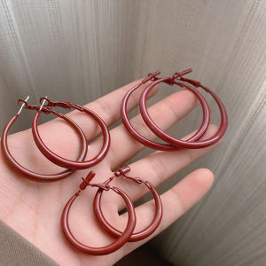 Elegant Simple Red Earrings Womens Fashion Jewelry Retro Design High-Quality Sensation Large Atmosphere Ear Decorations