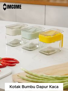 IMCOME Kotak Bumbu Dapur Kaca: Tempat Penyimpanan Bumbu Dapur Wadah Bumbu Garam Lada Gula Minimalis Serbaguna P235
