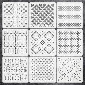 8/9/24/32Pcs Reusable Pet Sewing Stencils DIY Embroidery Patterns Geometric Line Quilting Template Sashiko Embroidery Templates