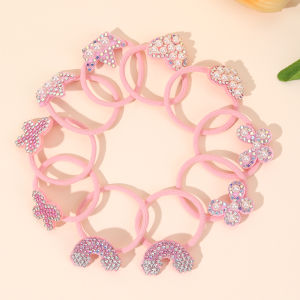 10Pcs/Set Rhinestone Hair Ties For Girls Sweet Butterfly Star High Elastic Rubber Band Ponytail Holder Scrunchies Accessories