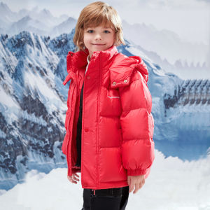 เสื้อแจ็คเก็ตขนเป็ดเด็กชาย ฤดูหนาว สีแดง เสื้อคลุมหนา อบอุ่น ปกติ เสื้อคลุมปกติ ขนเป็ดขาว สำหรับเด็กชาย ฤดูหนาว