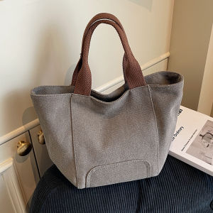 Korean Style Thickened Canvas Handbag Casual Simple Leisure Tote Bag Womens Fashion Bag Handheld Bucket Bag Summer 2025