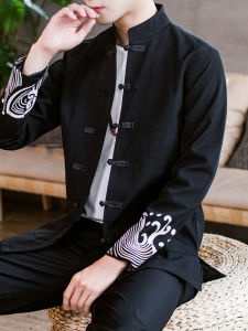 Chinese Style Jacket Mens Youth Spring & Fall Plus Size Stand Collar Chinese Frog Tang Suit Men Zhongshan Suit Han Dynasty Chinese Style Outer Coat Suit