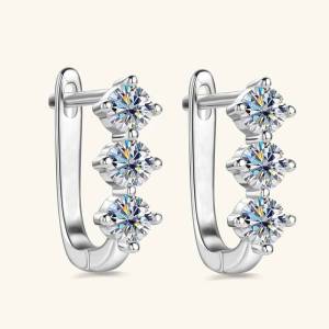 S925 Sterling Silver 3 Stones Moissanite Stud Earrings for Women 18K White Gold High Quality Earring with GRA Certificate