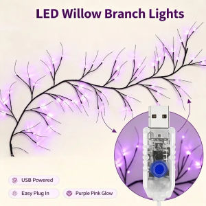 LED Willow Branch String Lights USB Powered Fairy Twig Lights for Home Wall Bedroom Party Decor