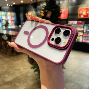 【พร้อมส่ง】เคสใสไอโฟน เคสอะคริลิคเคสชาร์จได้ กันเลนส์กล้อง ขอบสี for iPhone 11 12 Pro max 13 Pro max 14 Promax 14Pro 14 Plus เคสโทรศัพท์แม่เหล็กกันกระแทก