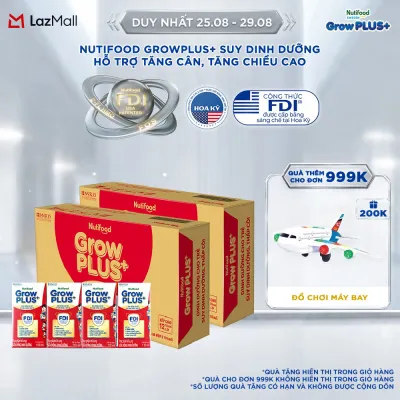 Combo 2 Thùng Sữa Nước Pha Sẵn Nutifood GrowPLUS+ Suy Dinh Dưỡng - Hỗ Trợ Tăng Cân Tăng Chiều Cao - Trên 1 tuổi (48 Hộp x 110ml) (Bao bì tùy đợt nhập hàng)