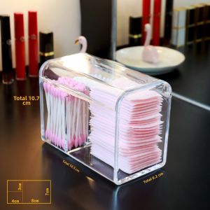 Desktop Dustproof Makeup Cotton Swab Storage Box Cosmetic Beauty Cotton Swab Organizer Clear Simple Style Rectangular Plastic