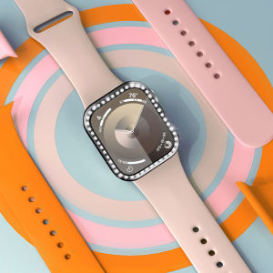 สำหรับนาฬิกา Apple รุ่น9 40-44มม กันชนเพชรแวววาวพร้อมปกป้องหน้าจอสำหรับนาฬิกาซีรีย์ 8-1 SE2