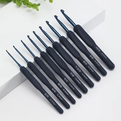 Bộ Kim Móc Len Màu Xanh Đậm Gồm 9 Chiếc Có Tay Cầm Mềm Mại Móc Không Trơn Trượt Dụng Cụ Đan Len Dễ Dàng Làm Áo Len