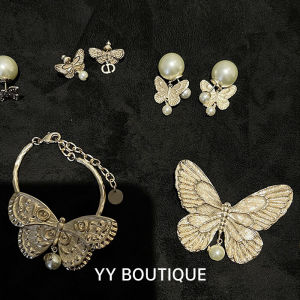 Butterfly Knot Pearl Hollow out High Quality Earrings Necklace Brooch Hairpin Bracelet Fashion Jewelry Alloy Silver Gold Plated