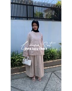 Pijar - Laura Set 2in1 Setelan Baju Dan Rok Wanita Remaja Muslim Matt Cotton Linen One Set Terbaru