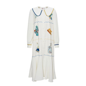 VAN Gogh Print Long Shirt Dress Womens Loose Waist White Polka Dot Autumn New Style Retro Dream Mail Artistic Fashion