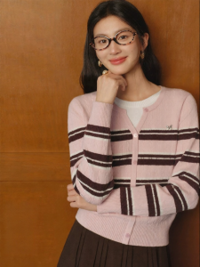 SEIFINI | Striped Cable Knit Two-Piece Effect Sweater Female