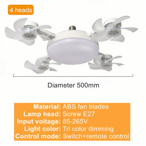 3/4 Heads Drone Style E27 Ceiling Fan Light 2-in-1 AC85-265V Three Colors LED Fan Lamp With Remote Control For Home Restaurant