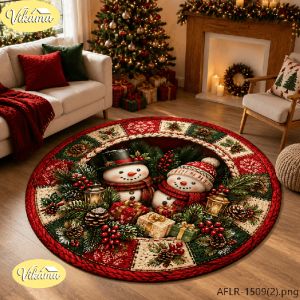 VIKAMA Circular Christmas Rug Fun Visual Effect Rug Party Floor Mat for Festive Events Christmas Home Decor for Living Room
