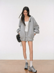 Casual College Style Spring Fall Knit Hoodie Set For Women
