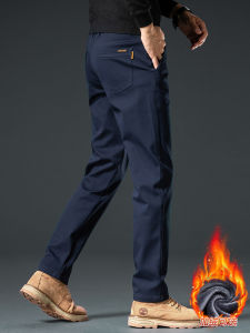 กางเกงขายาวทรงตรงเอวยางยืดผ้าฝ้ายผสมกำมะหยี่สำหรับผู้ชายในฤดูหนาว กางเกงขายาวทรงตรงทรงตรงลายทางทรงตรง