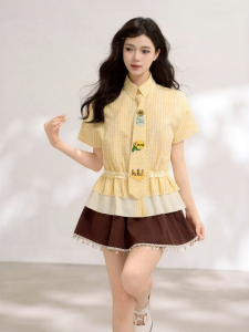KEIKO | Ruffled Hem Tied Belt Blouse